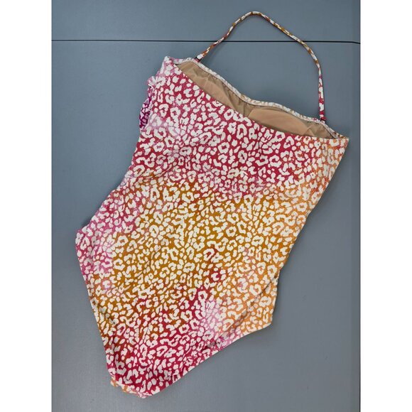 J. Crew women's large pink orange ombre halter‎ one piece swimsuit built in bra - Picture 8 of 8